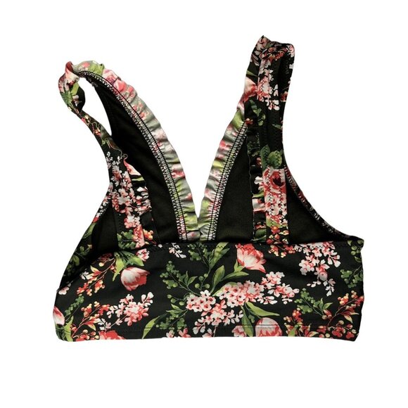Mossimo Bralette Size Small Black Green Pink Floral Ruffles Padded - Picture 2 of 7